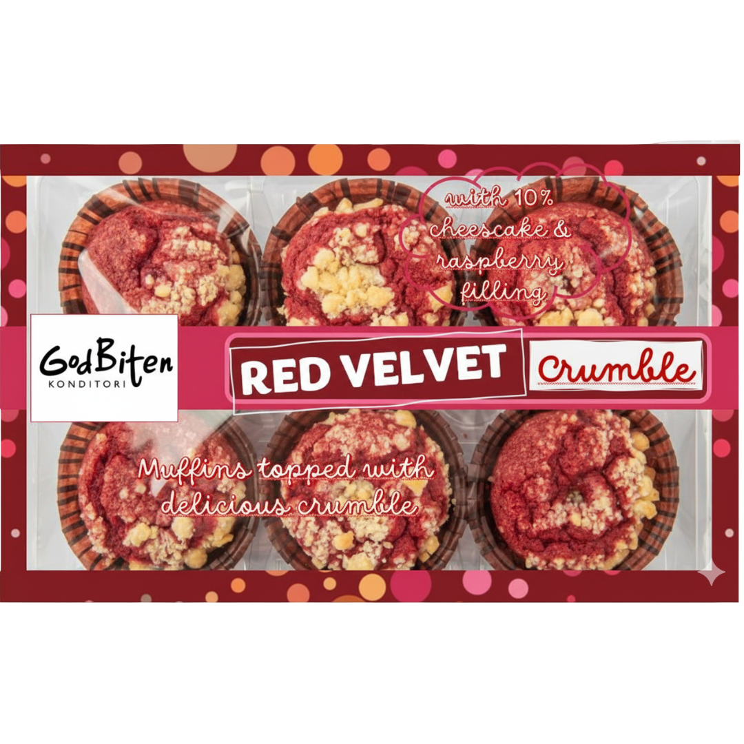 Godbiten Red Velvet Crumble Muffins 270g