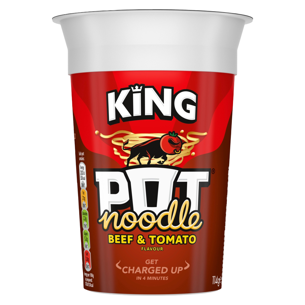 King Pot Noodle Beef & Tomato 12x114g UNIT PRICE £1 (RSP £1.50 POR 33%)