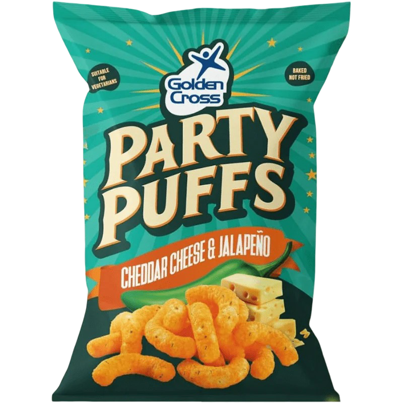 Golden Cross Party Puffs Cheddar Cheese & Jalapeno Bag 12x125g